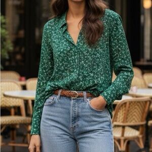 Reformation Green Floral Blouse
